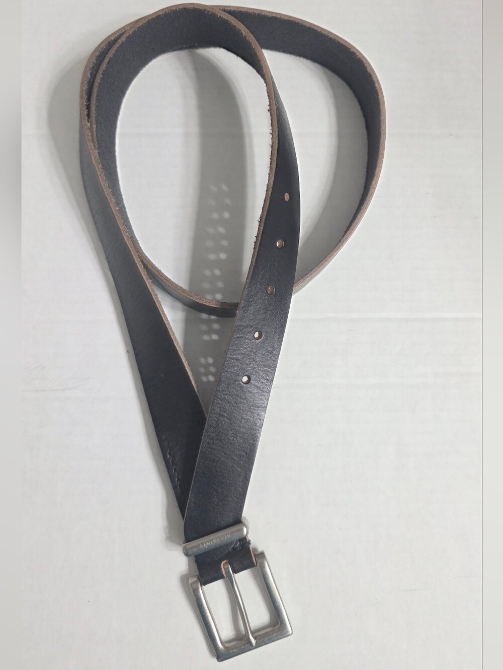 AllSaints Leather Metal Logo Keeper Casual Belt